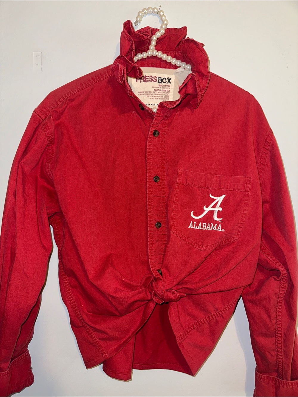 Pressbox Red Alabama Ruffled collar Shirt